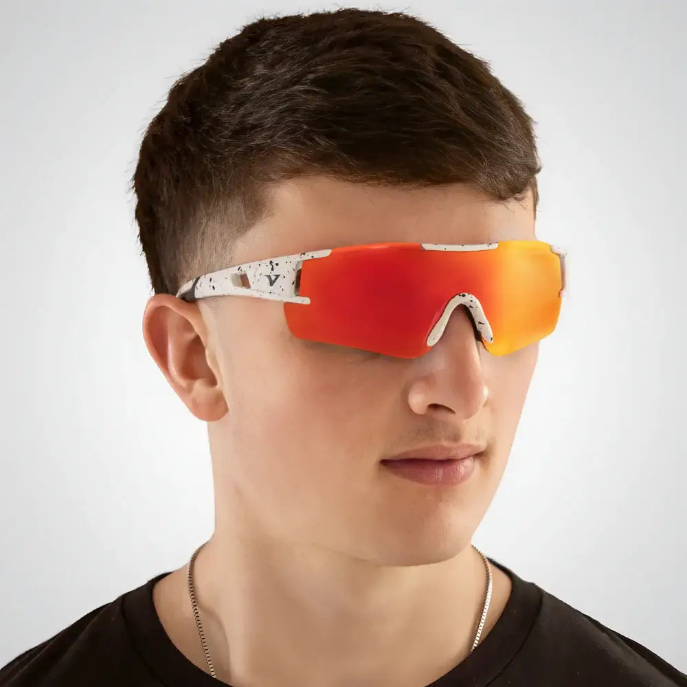 Model resting post-run with Velocity polarized sunglasses still on